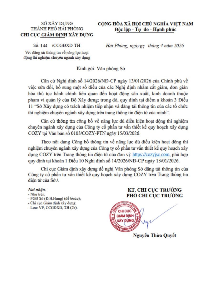 Sở xây dựng Thành phố Hải Phòng: Công bố thông tin về năng l...